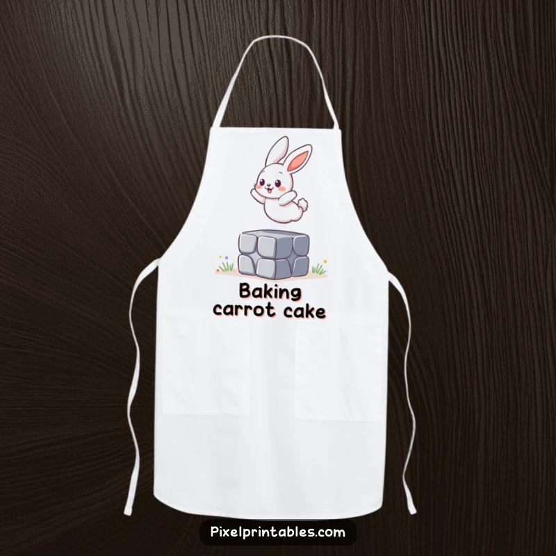 Funny Apron: A playful bunny jumping over a pixelated block, perfect for cooking with a touch of fun.