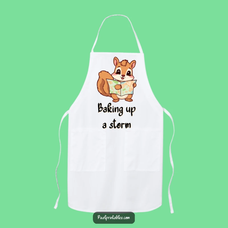 Funny Curious Squirrel Pixel Map Apron - Chef's Funny Kitchen Gift