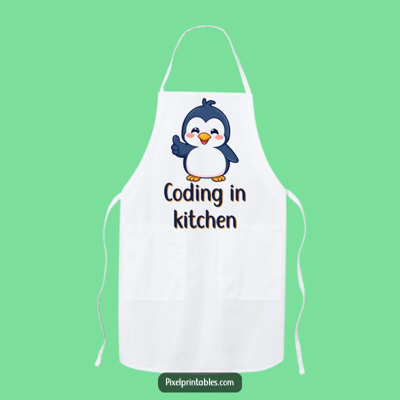 Funny Pixel Penguin Thumbs Up Apron: Retro Chef Style, Excellent Funny Gift