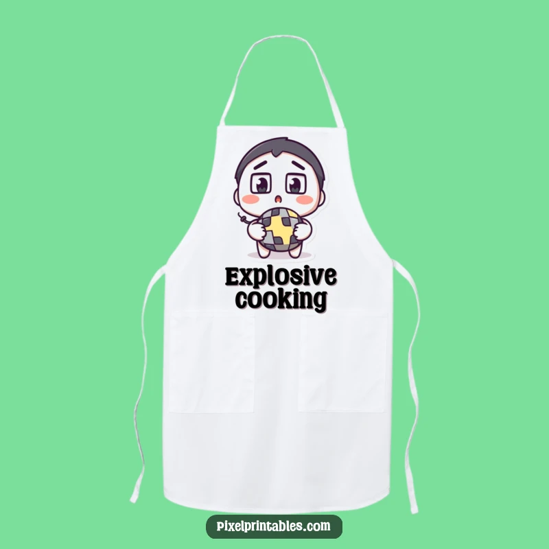 Funny Pixel Bomb Apron: Surprised Character's Kitchen Gaming Fun