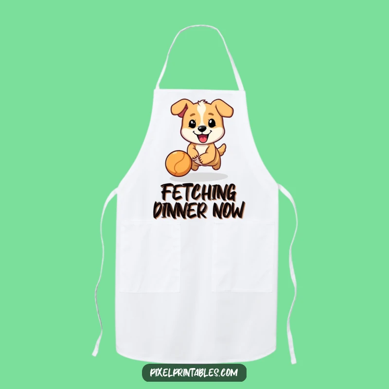 Funny Pixel Dog Ball Chase Apron - Chef Character Kitchen Fun