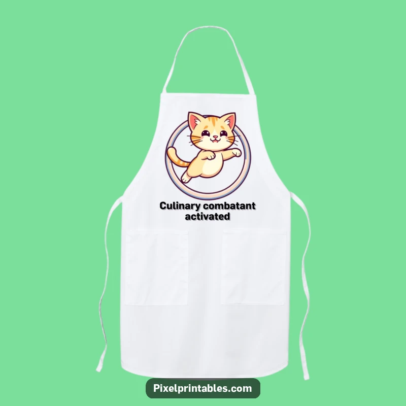 Funny Kitchen Apron: Pixel Cat Hoop, Hilarious Gamer Cooking Gift!