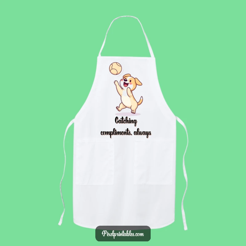 Funny Kitchen Apron: Pixel Dog Ball Catch, Hilarious Gamer Cooking Gift!