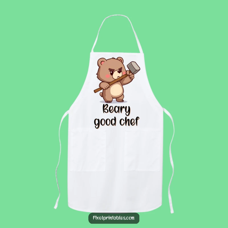 Funny Pixel Bear Hammer Apron: Retro Builder Style, Excellent Funny Gift