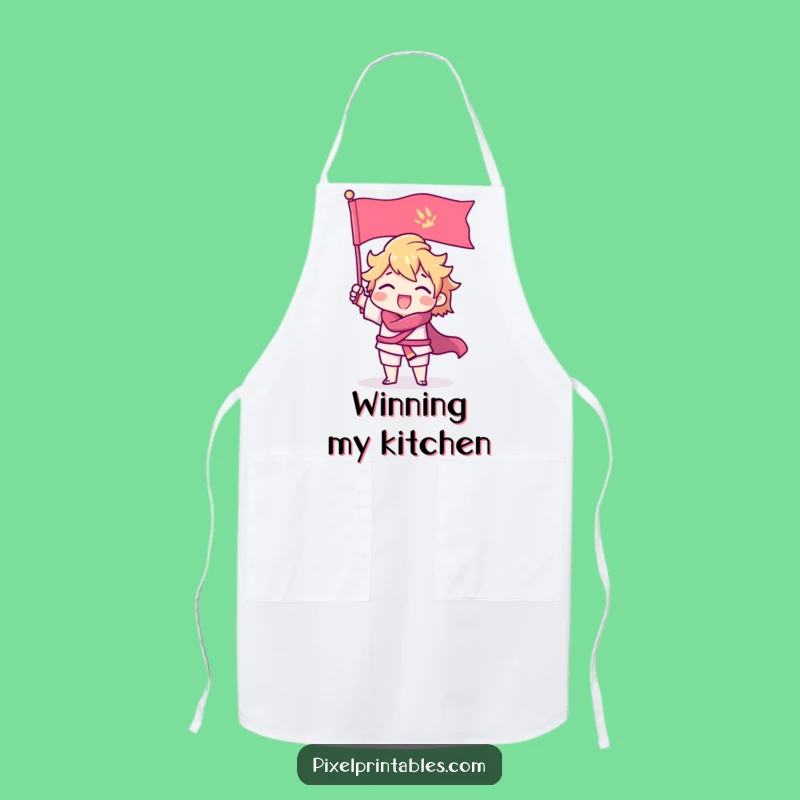 Funny Pixel Chef Apron: Triumphant Gamer Character Cooking Wear, Fun Gift