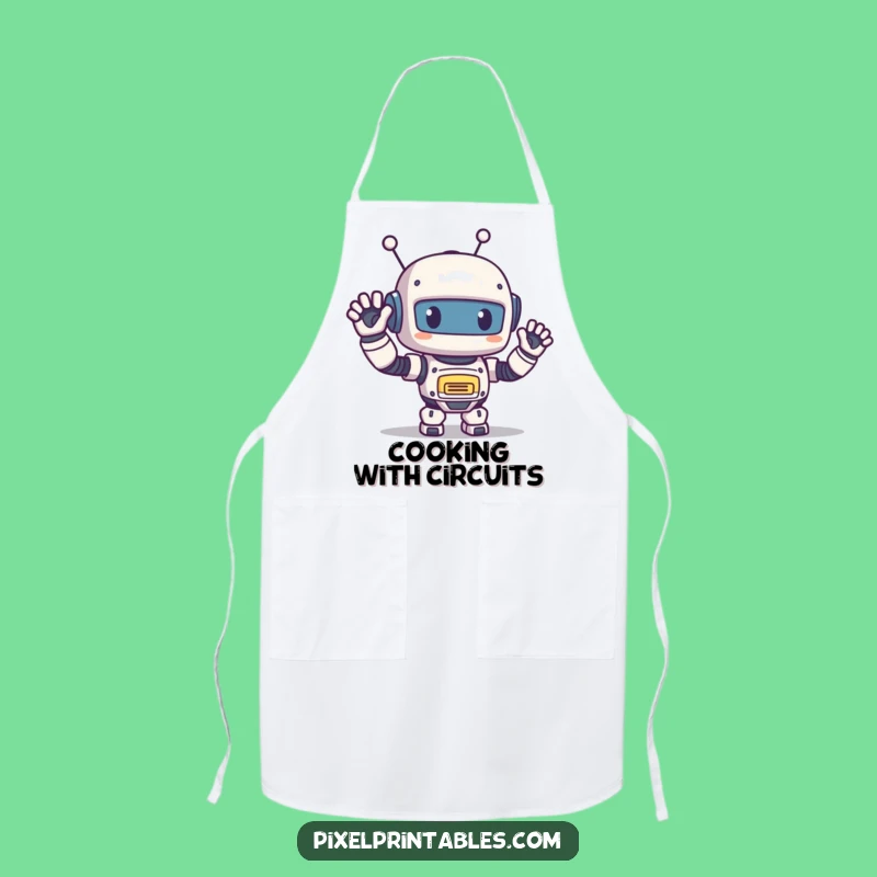 Funny Pixel Robot Apron: Kitchen Happy Wave, Retro Chef Accessory