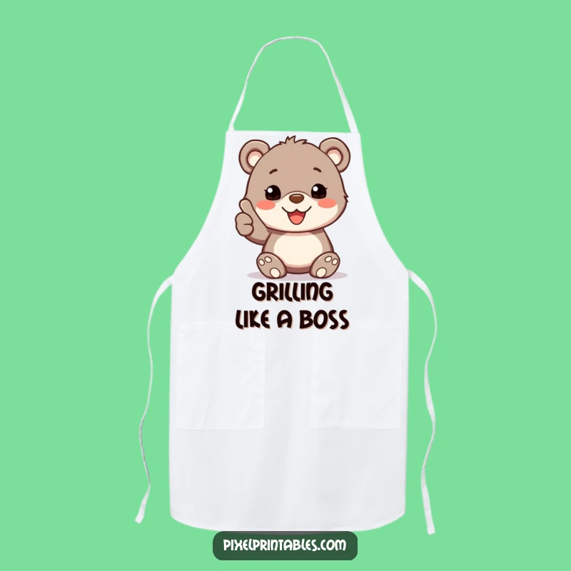 Funny Pixelated Bear Cub Thumbs Up Apron, Kitchen Approval Funny Gift