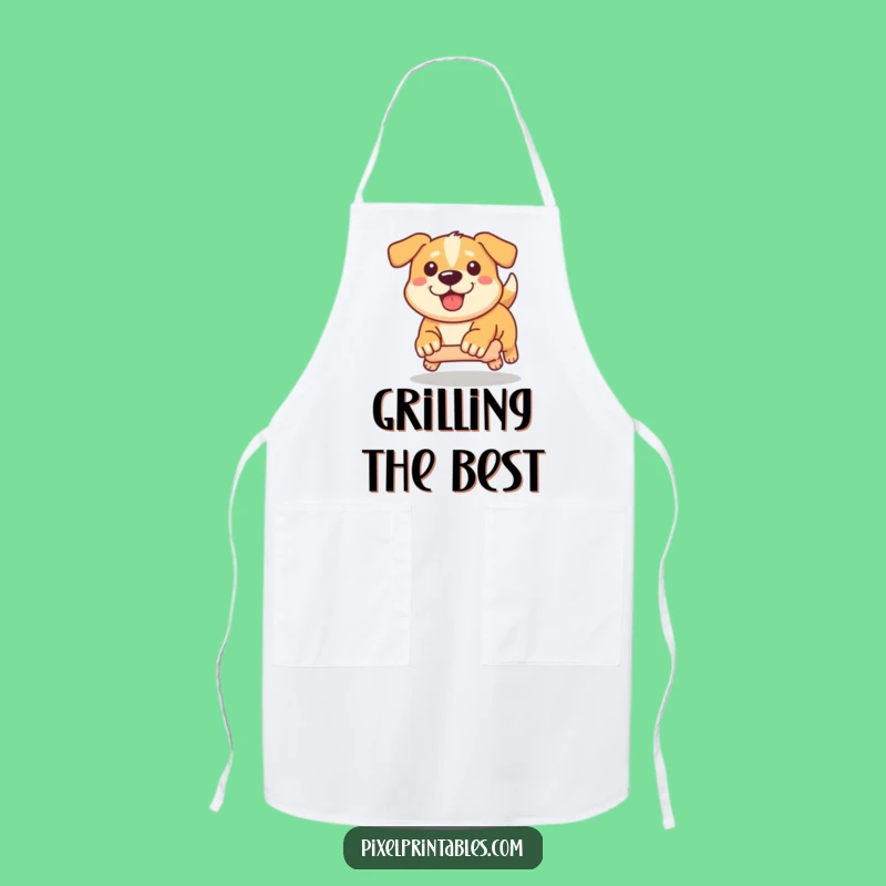 Funny Pixel Dog Apron: Kitchen Determined Chase, Chef's Motivational Gear