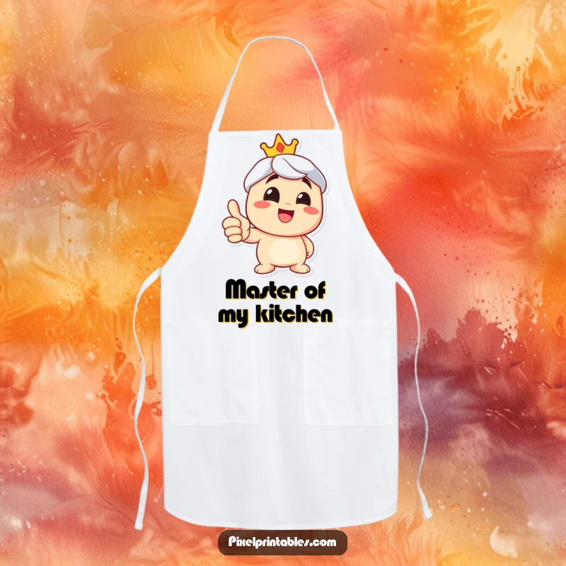Funny thumbs up apron with a happy character giving a big grin, ideal for kitchen use and positivity lovers.