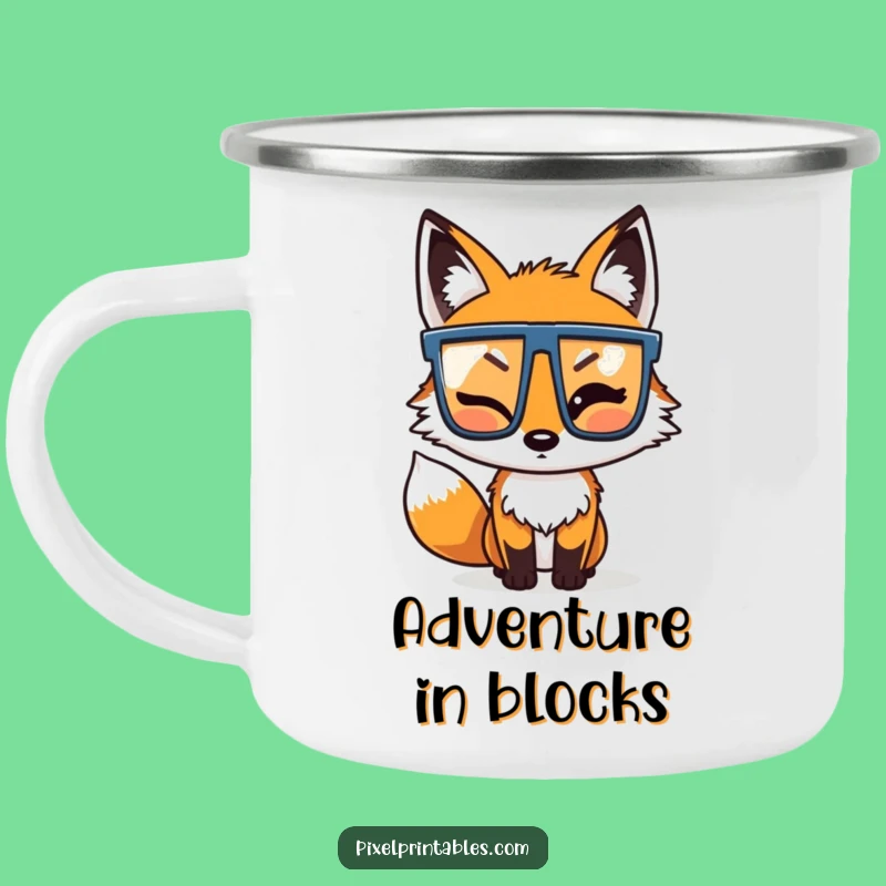 Funny Pixel Fox Camping Mug: Retro Adventure Fuel for Drinkers