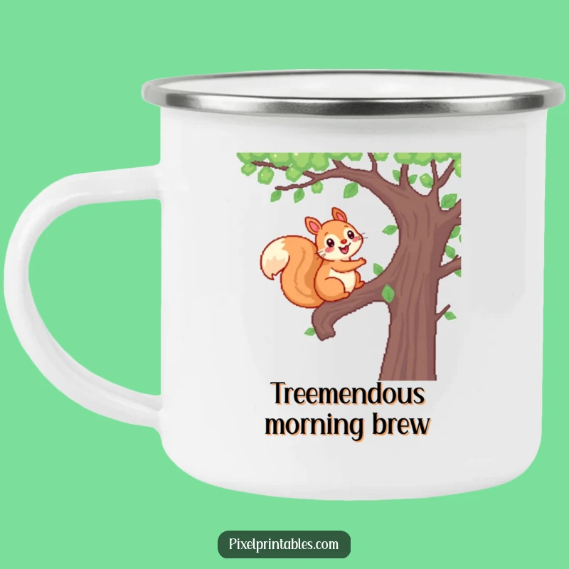 Adventure-Ready Funny Pixel Squirrel Camping Mug: Woodland Cup, Perfect Gift