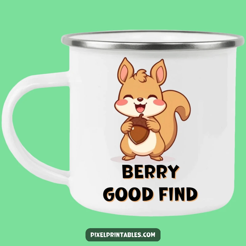 Funny Pixel Squirrel Camping Mug - Adventure Fuel with Triumphant Acorn Style Gift