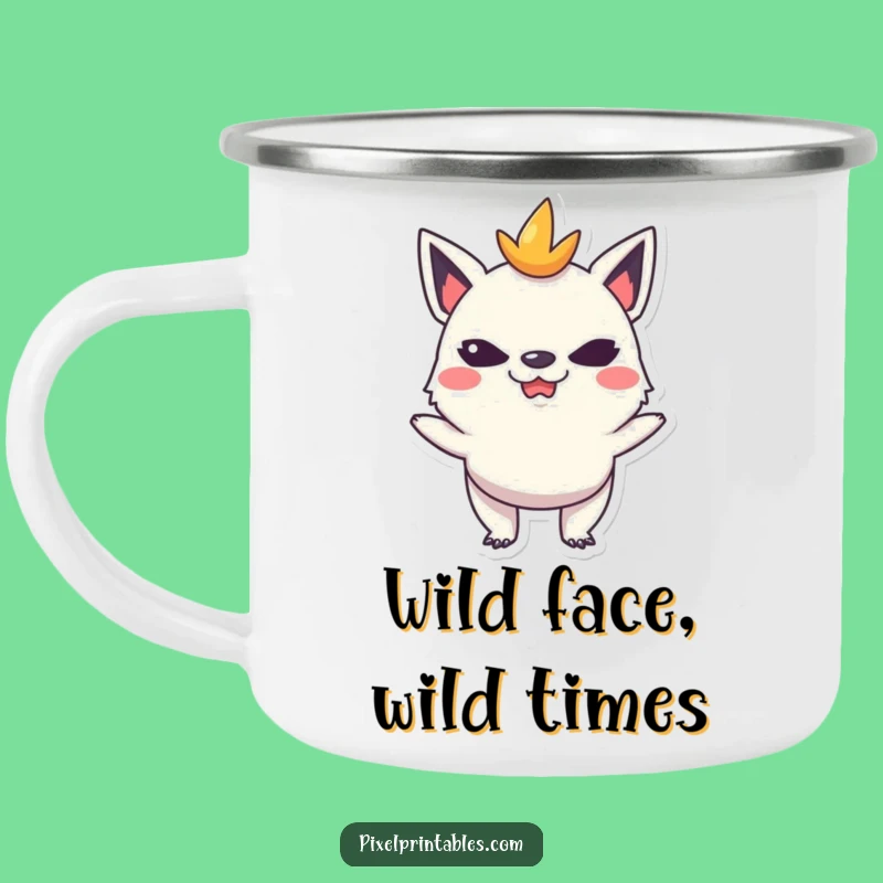 Funny Pixel Creature Camping Mug: Mischievous Face Campfire Cup