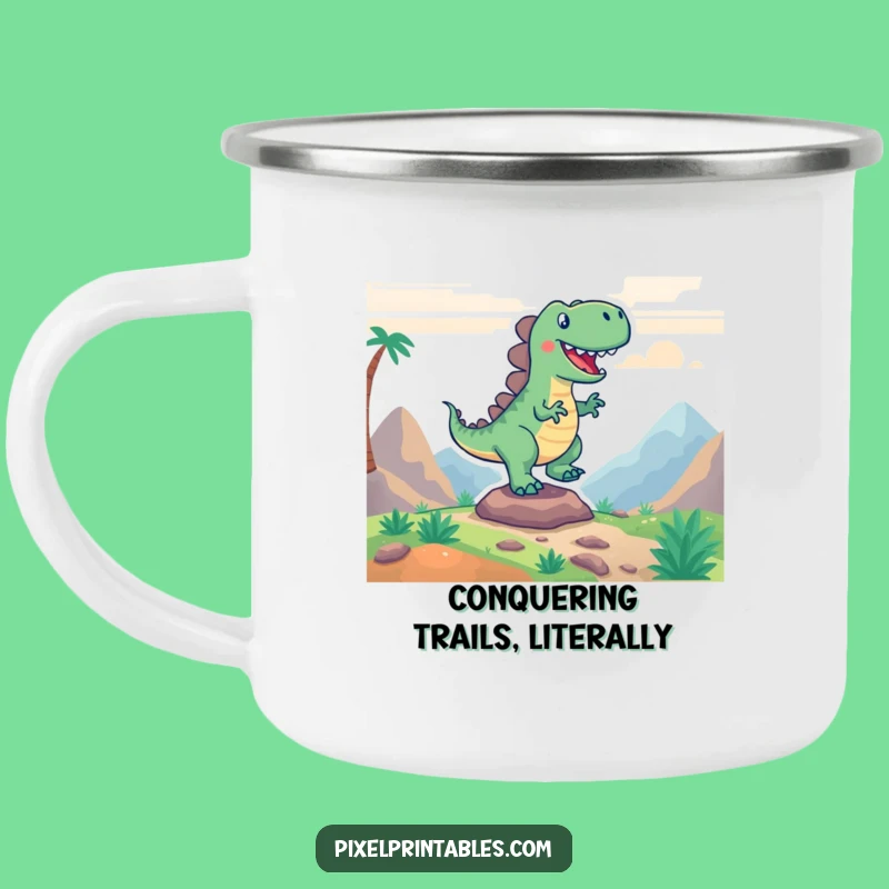 Funny Pixel Dino Stomp Camping Mug - Exciting Outdoor Adventure Gear