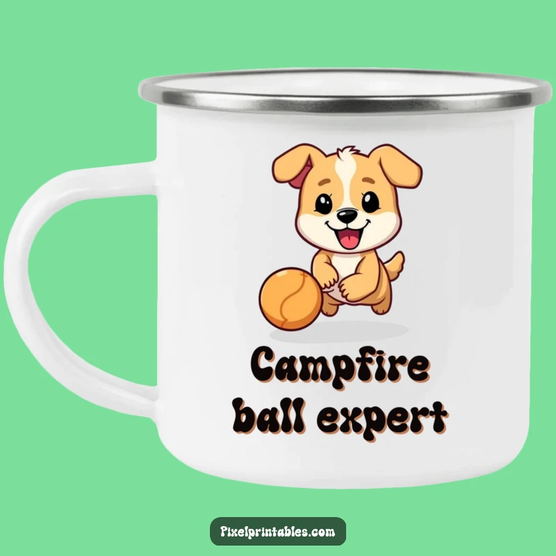 Funny Pixel Dog Ball Chase Camping Mug - Outdoor Character Adventure