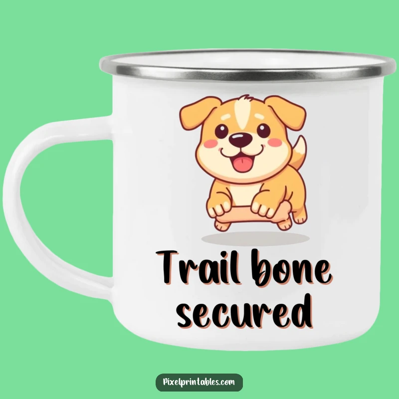 Funny Pixel Dog Camping Mug: Outdoor Determined Chase, Adventure Fuel