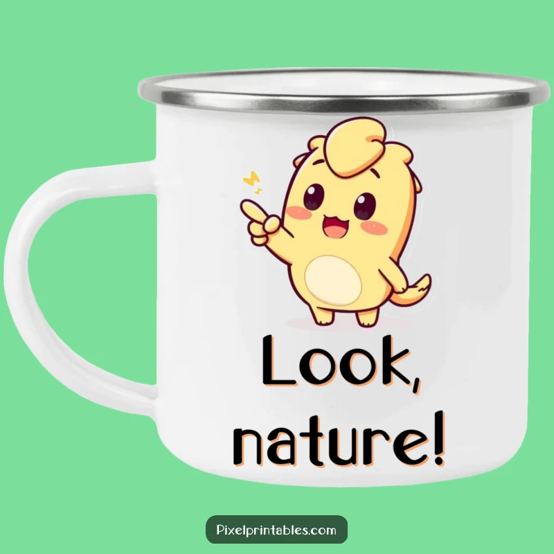 Funny Pixel Pointing Camping Mug: Curious Character for Enthusiastic Adventures