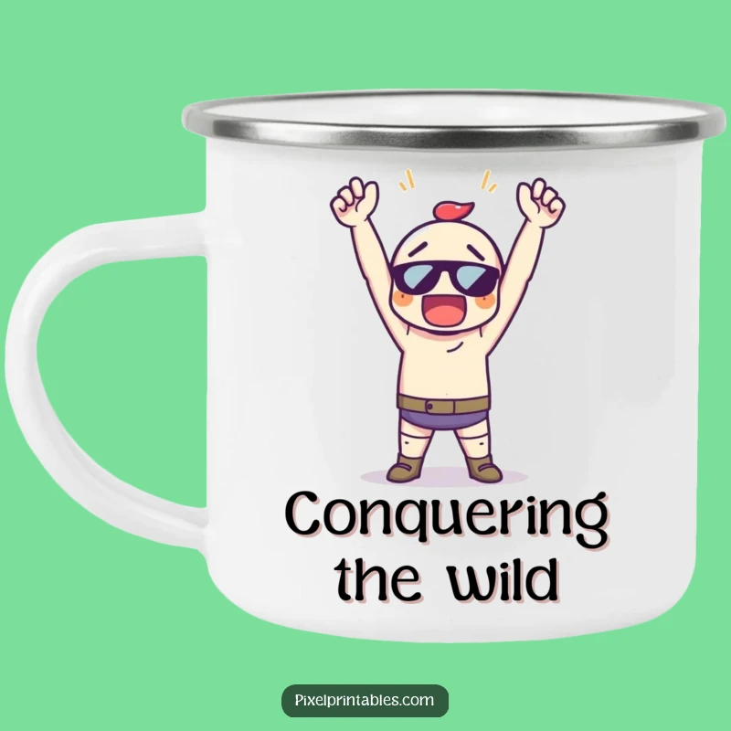 Funny Pixel Victory Camping Mug - Durable Gamer Drinkware, Perfect Outdoor Gift!