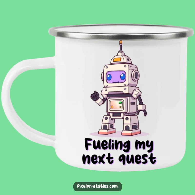 Funny Robot Pixel Art Camping Mug: Adventure Fuel for Builders!