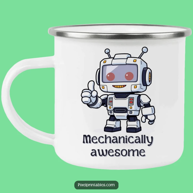 Funny Robot Thumbs Up Camping Mug - Adventure Approval Gift!
