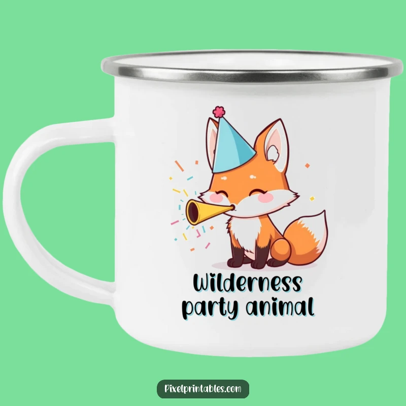 Party Time Funny Fox Camping Mug, Outdoor Celebration Funny Gift