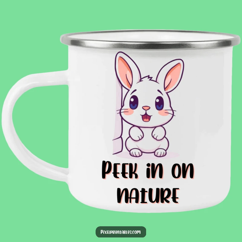 Funny Pixelated Rabbit Camping Mug: Trail Surprises for Retro Pixel Art Hikers