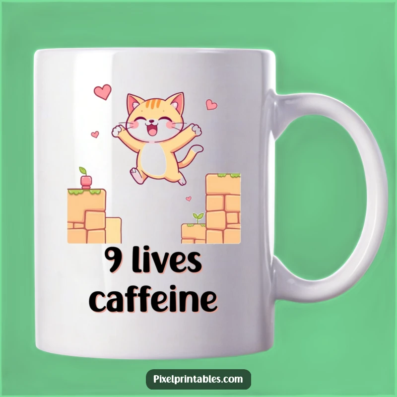 Funny Cat Platform Mug: Jump for Joy, Perfect Retro Gamer Funny Gift