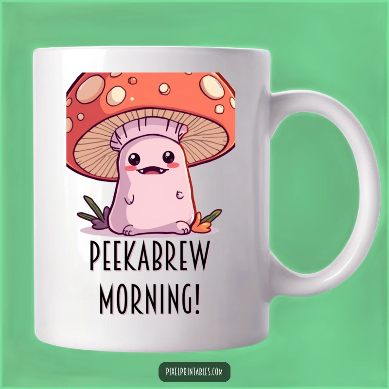 Funny Kawaii Monster Mug: Pixel Mushroom Peek-a-Boo, Perfect Gift!