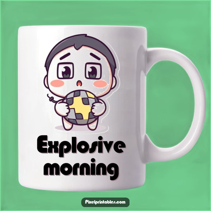 Funny Pixel Bomb Mug: Surprised Character's Gaming Mishap, Great Gift
