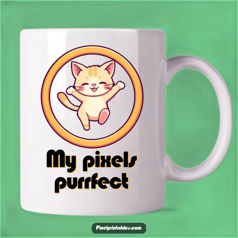 Funny Pixel Cat Hoop Mug - Retro Gaming Gift for Cat Lovers