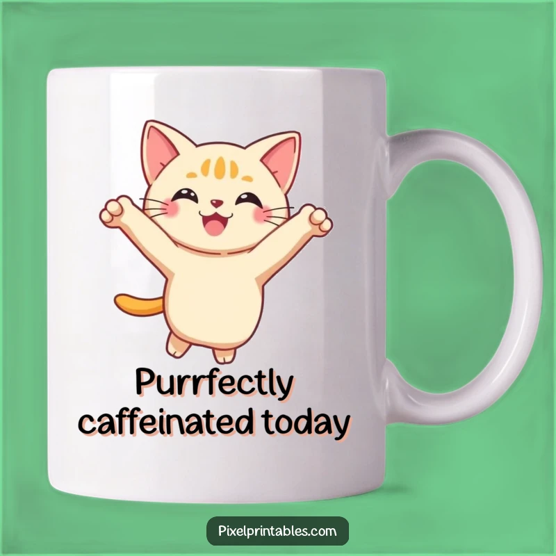 Funny Pixel Cat Mug: Playful Leap, Purrfect Gift for Cat Lovers