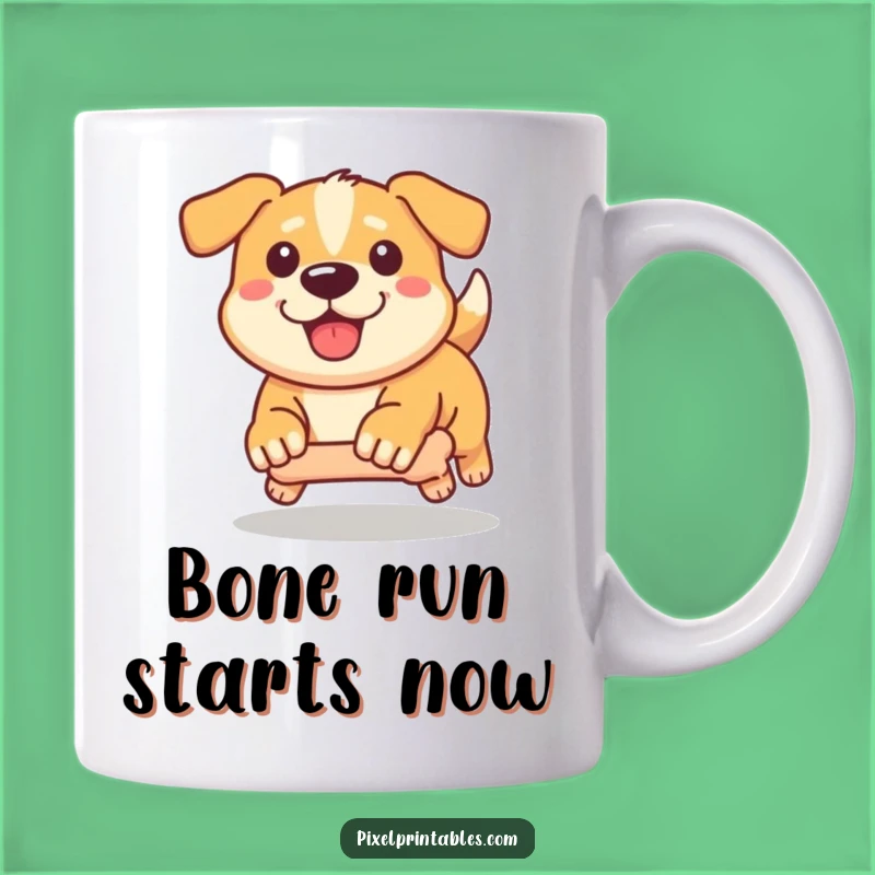 Funny Pixel Dog Mug: Determined Chase, Pixel Bone Hunter Gift