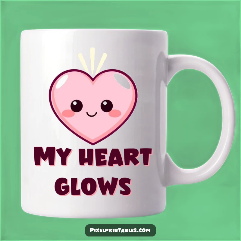 Funny Pixel Heart Mug - Warm Light Character, Perfect Funny Gift!
