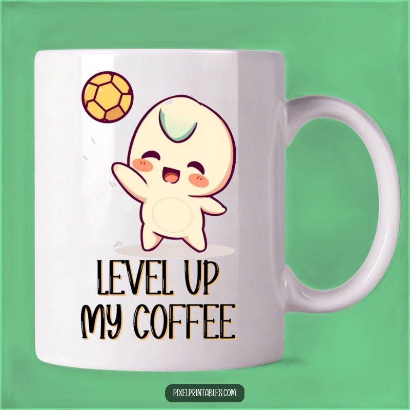 Funny Pixel Mug: Playful character playing with a pixel ball, perfect gift!