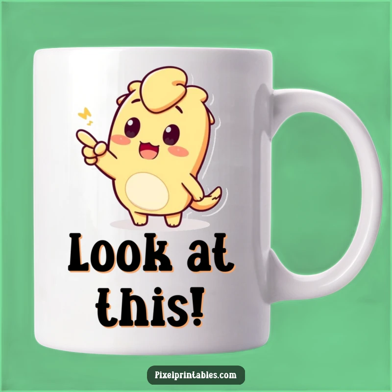 Funny Pixel Pointing Mug: Curious Character Gift for Enthusiastic Mornings