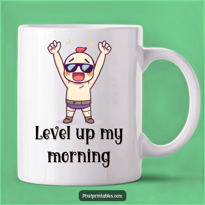 Funny Pixel Victory Mug - Gamer Character Celebrate, Perfect Funny Gift!