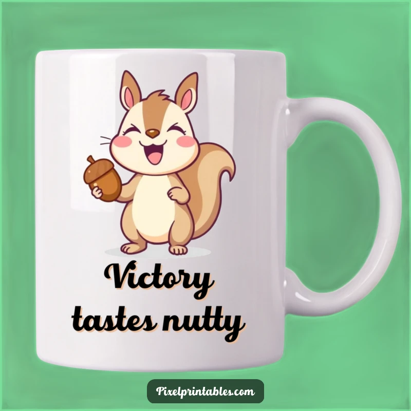 Funny Pixelated Squirrel Mug: Triumphant Acorn Collector Gift for Gamers