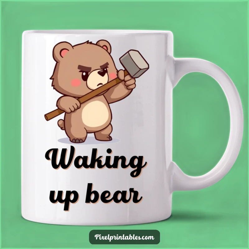 Funny Pixel Bear Hammer Mug: Determined Character, Perfect Funny Gift for DIYers