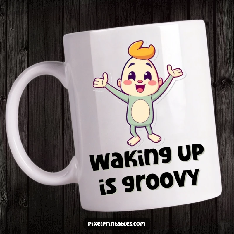 Funny Mug: Cheerful character performs a comical, goofy dance, radiating pure happiness and humor, an ideal funny gift for dancers.