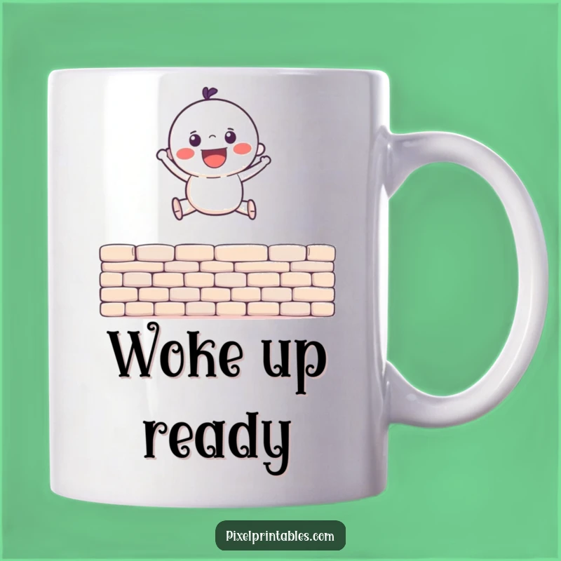 Funny Pixel Jump Mug: Gleeful Character, Perfect for a Retro Funny Gift