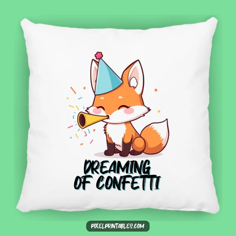 Cozy Funny Fox Party Hat Confetti Pillow, Adorable Funny Gift