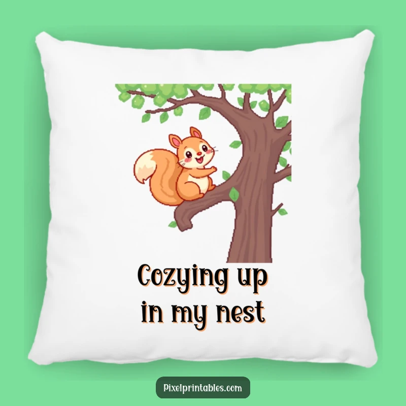 Cozy Funny Pixel Squirrel Pillow: Woodland Climber Cushion, Perfect Gift