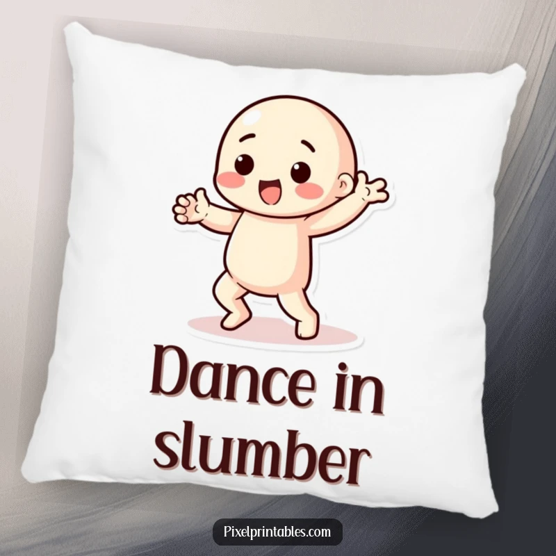 Funny pixel dancer pillow with a playful character with chunky limbs performing a pixelated dance, offering plush comfort.