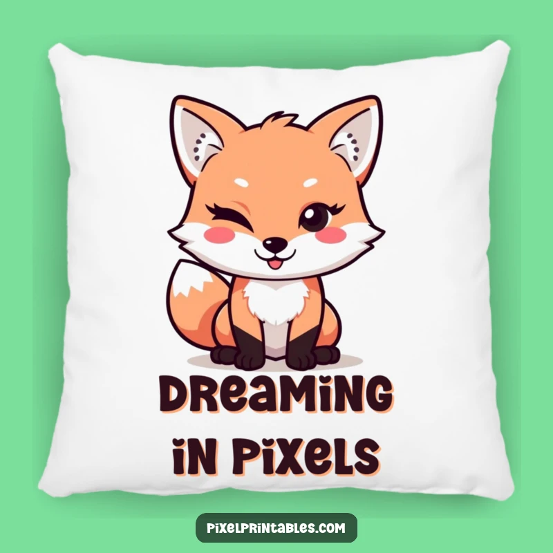 Funny Pixel Fox Pillow: Cozy Comfort with a Mischievous Winking Retro Character
