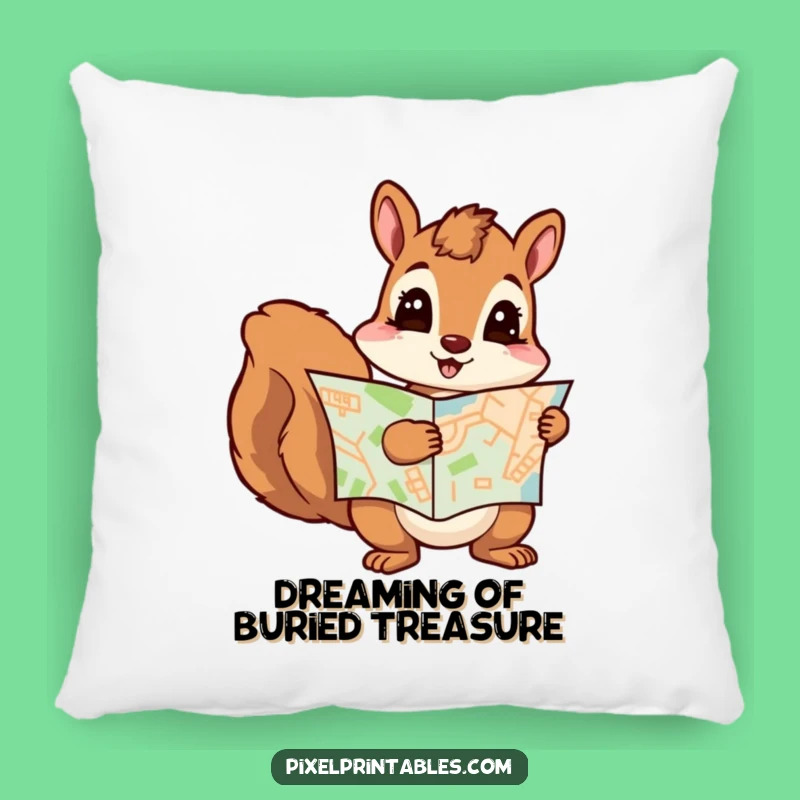 Funny Curious Squirrel Pixel Map Pillow - Cozy Funny Couch Cushion Gift