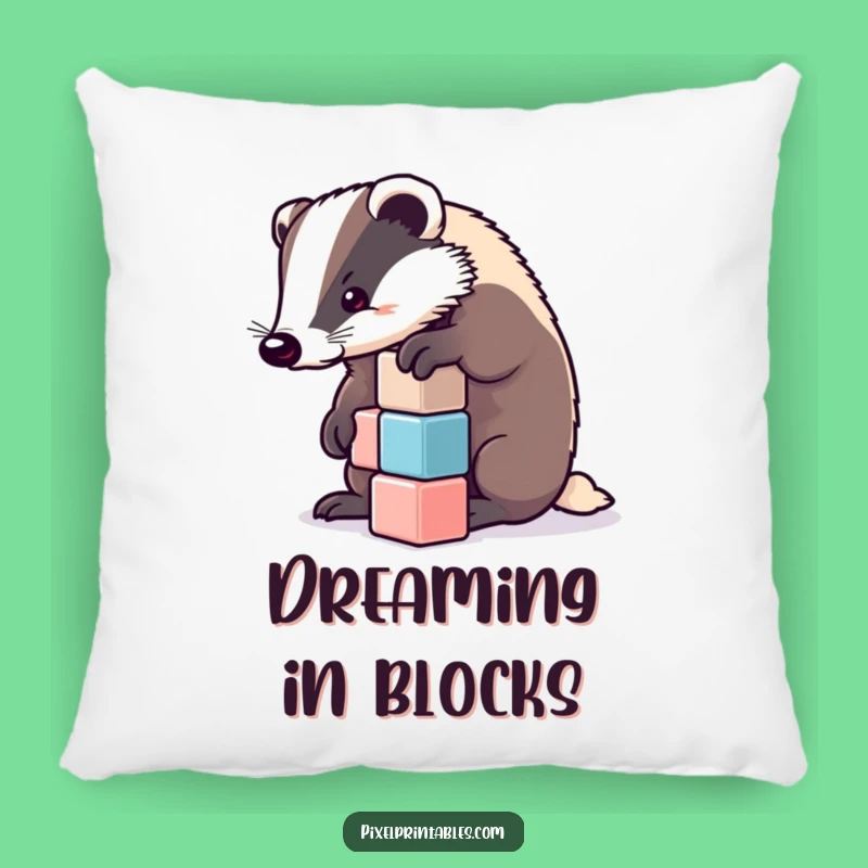 Funny Determined Badger Cube Pillow - Cozy Funny Gift for Builders