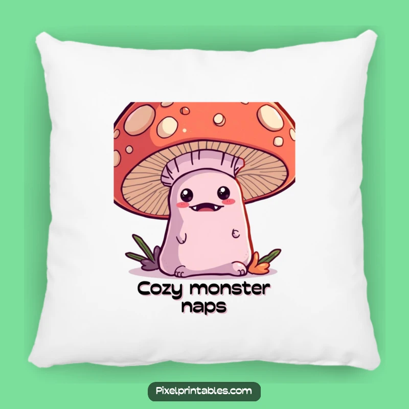 Funny Kawaii Monster Pillow: Huggable Pixel Mushroom Friend!