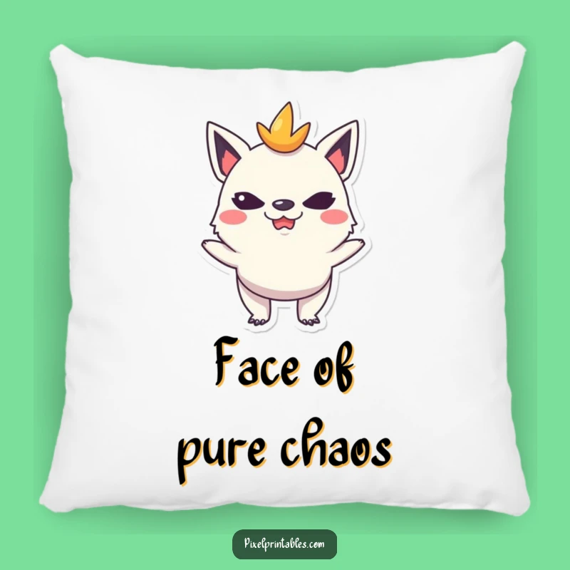 Funny Pixel Creature Pillow: Comfy Mischievous Face Cushion