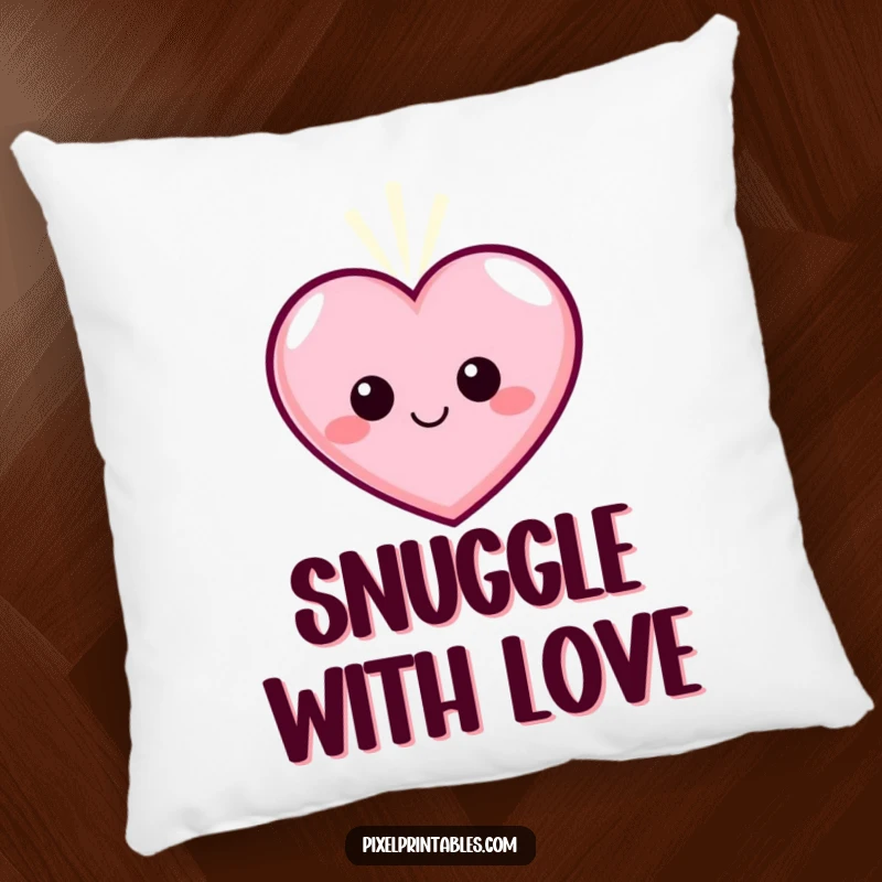 Funny Pixel Heart Pillow, a smiling pixelated heart character pulsing with gentle light, for cozy comfort.