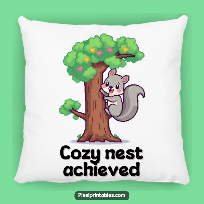 Funny Pixel Squirrel Pillow: Cozy Cheerful Climb, Woodland Decor